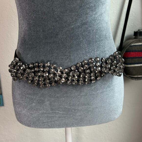 BCBG Maxazria- Med- Y2K Waist Hip stretch belt- Gunmetal Braide Gem Accents - Picture 1 of 6